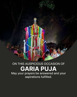 A decorated Garia Puja structure with people gathered around it.
