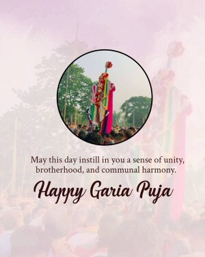 Garja Puja celebration image with a traditional figure and festive message