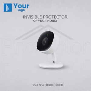 Home security camera with a house outline in the background