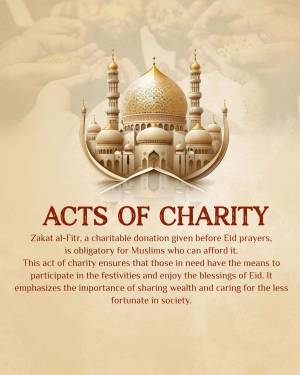 Image depicting a mosque and text about Zakat al-Fitr, a charitable donation for Muslims.