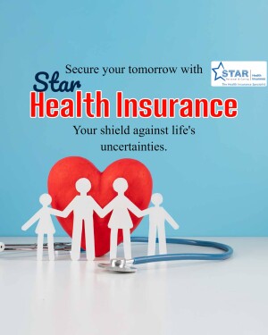 Star Health Insurance advertisement featuring a family and a heart.
