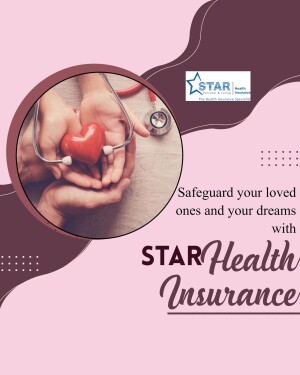 Hands holding a red heart with a stethoscope, promoting Star Health Insurance.
