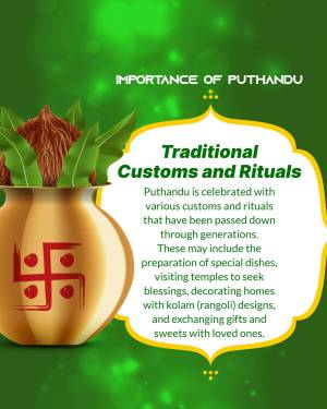 Image depicting Puthandu traditions with a decorated pot and text about customs.