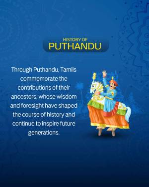 Illustration of a traditional Tamil New Year celebration with a king on a horse.