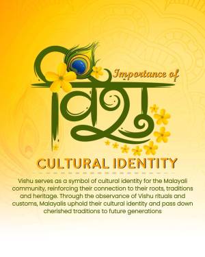 Vishu festival poster with peacock feather and Malayalam text