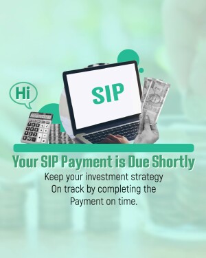Laptop with SIP text, calculator, money, and payment due reminder.