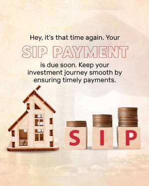 Image reminding users about their upcoming SIP payment with a house and coin stack illustration.