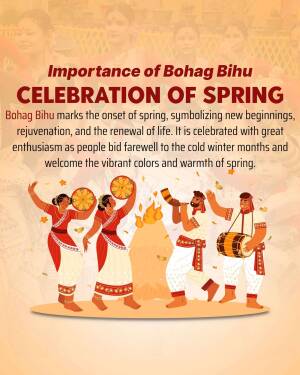 Illustration depicting the celebration of Bohag Bihu, a festival marking the onset of spring in Assam, India.