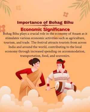Illustration depicting the economic importance of Bohag Bihu festival in Assam with people celebrating.