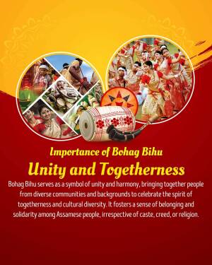 Bohag Bihu celebration collage with text emphasizing unity and togetherness.