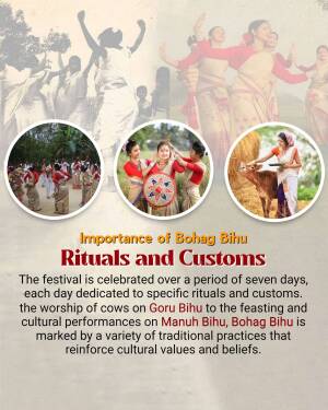 Collage depicting Bohag Bihu celebrations and rituals in Assam, India.