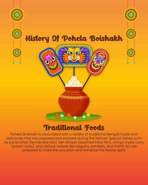 Pohela Boishakh illustration with traditional Bengali foods