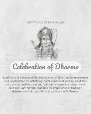 Image depicting Lord Rama with text about the importance of Ram Navami and Dharma.