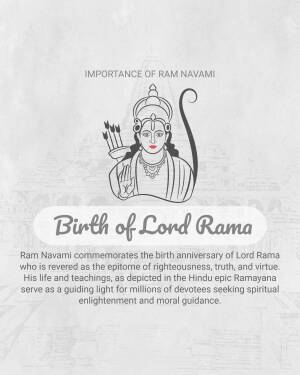 Illustration of Lord Rama with text about Ram Navami