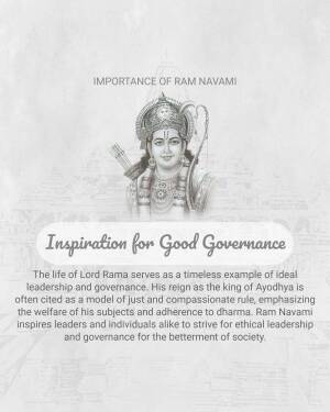 Image depicting Lord Rama with text about the importance of Ram Navami and good governance.