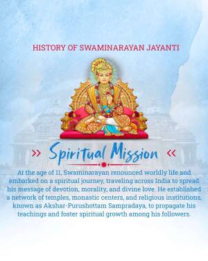 Image depicting Swaminarayan and information about his spiritual mission.