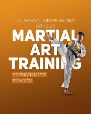 A young martial artist performing a kick in a training uniform.