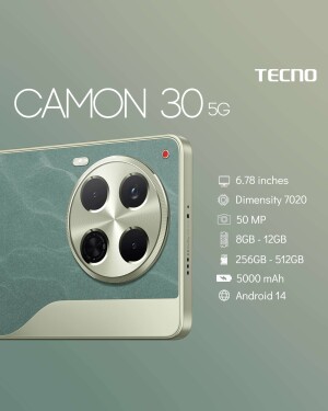 Tecno Camon 30 5G smartphone with a unique marble-like back design