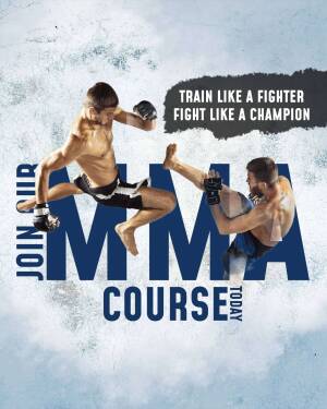 MMA fighter in action with course promotion text
