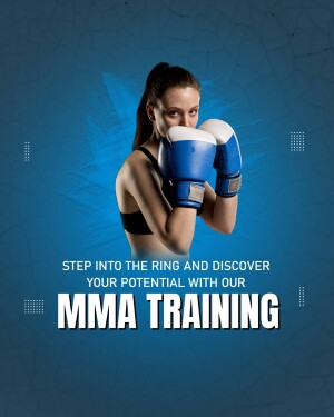 Woman wearing boxing gloves promoting MMA training