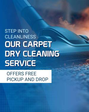 Close-up of a carpet cleaning machine with promotional text