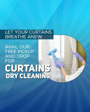 Advertisement for curtain dry cleaning with free pickup and drop service.