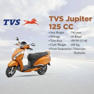 Orange TVS Jupiter 125 CC scooter on a road