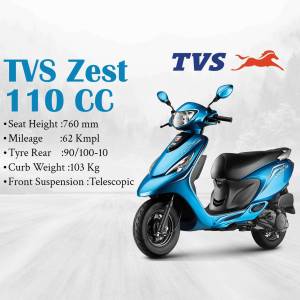 Blue TVS Zest 110 CC scooter with specifications