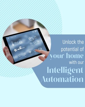 Tablet displaying smart home controls with text 'Unlock the potential of your home with our Intelligent Automation'