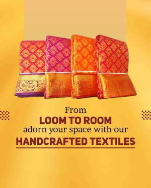 Three vibrant silk sarees displayed with text 'From Loom to Room'