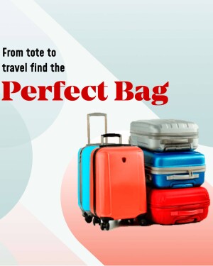 Stack of colorful suitcases with text promoting finding the perfect bag for travel.