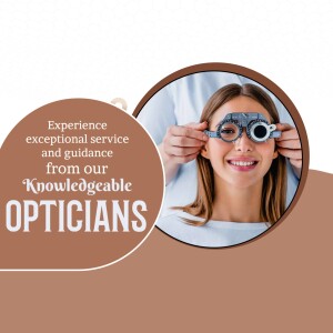 Optician fitting glasses on a smiling woman