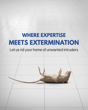 Image of a mouse lying on a tiled floor with text promoting pest extermination services.