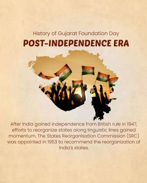 Image depicting Gujarat Foundation Day with flags and a map of Gujarat.