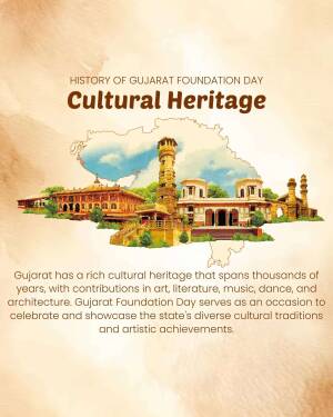 Image depicting Gujarat's cultural heritage with landmarks and a map of the state.