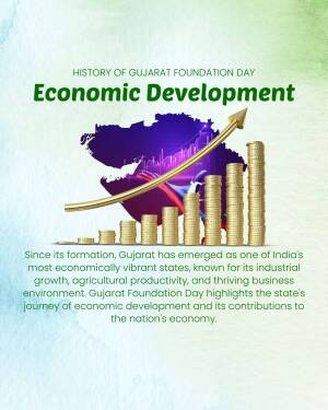 Image depicting economic growth of Gujarat with a map and rising graph