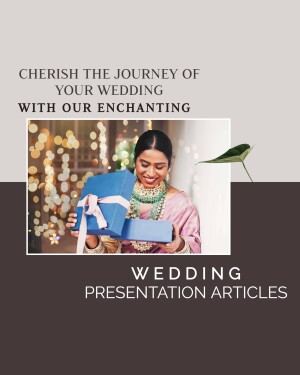 Woman holding a gift box with wedding decorations in the background