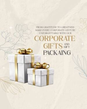 Elegant corporate gifts with gold ribbon on a beige background