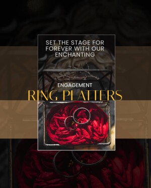 Close-up of engagement ring platters with rings, perfect for proposals and celebrations.