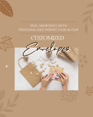 Close-up of hands customizing envelopes with decorative elements, promoting personalized stationery.