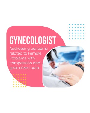 Image depicting a gynecologist examining a pregnant patient with text 'Gynecologist - Addressing concerns related to Female Problems with compassion and specialized care.'