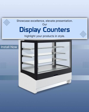 White display counter with glass shelves in a retail setting