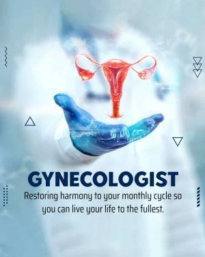 Illustration of a uterus in a hand with a gynecologist text overlay.