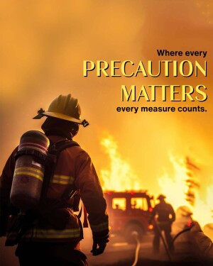 Firefighter standing in front of a fire, emphasizing safety precautions.
