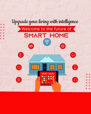 Illustration of a smart home concept with a house, mobile device, and connected icons.