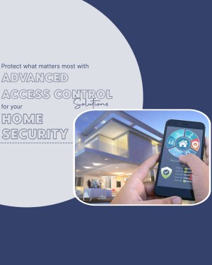 Image depicting a smartphone controlling home security system with a house in the background.