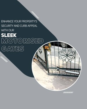 Close-up of a black motorised gate with decorative metalwork, promoting security and curb appeal.