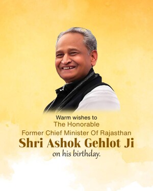 Portrait of Ashok Gehlot with birthday greetings