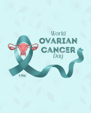 World Ovarian Cancer Day ribbon with uterus illustration