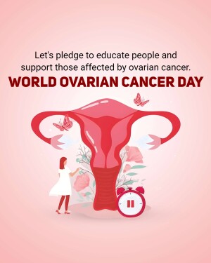 Illustration depicting a uterus with a woman and butterflies, promoting World Ovarian Cancer Day.